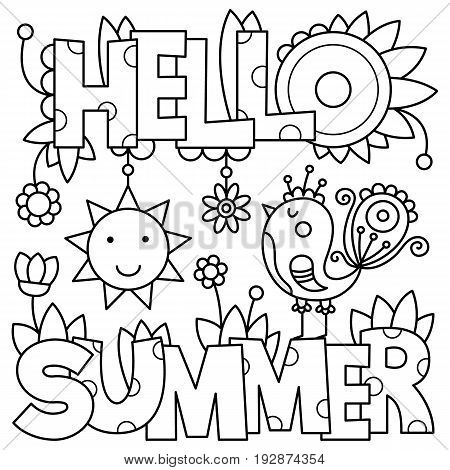 Black and white vector illustration. Coloring page. Summer