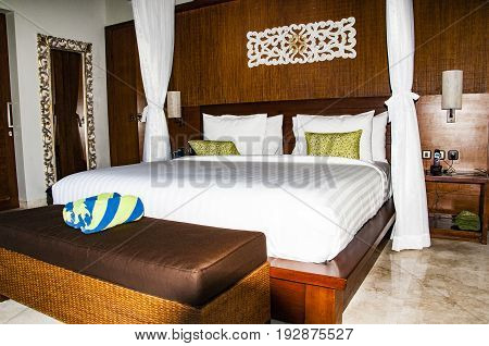 Bali Interior of luxury tropical bedroom Indonesia