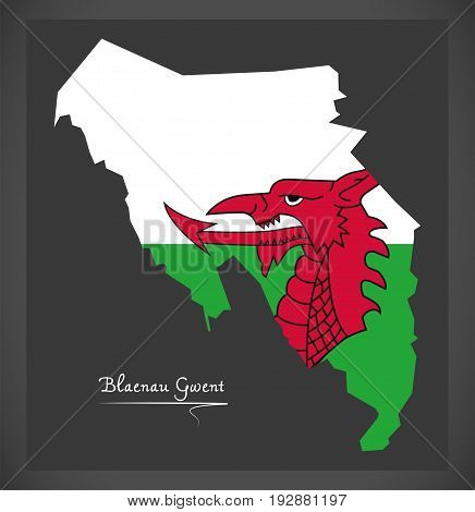 Blaenau Gwent Wales Map With Welsh National Flag Illustration