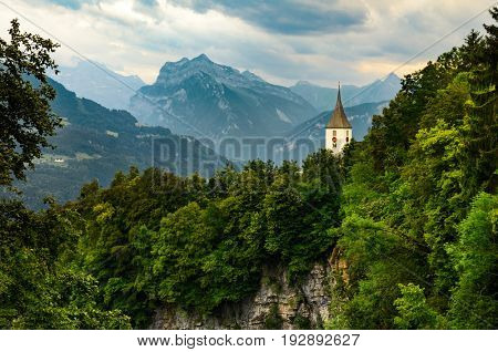 Swiss Alps mountains view at Amden Switzerland.