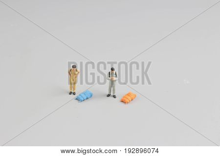 Mini Ature Backpacker , Tourist People Isolated On  Background