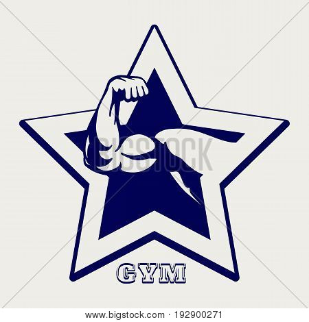 Ballpoint pen color gym poster with male muscule arm, vector illustration