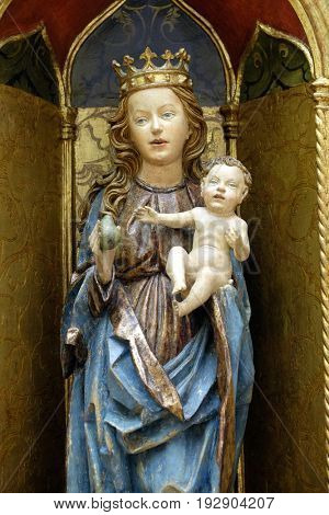 ZAGREB, CROATIA - FEBRUARY 17: Madonna with Child, parish church of St. Vitus in Vrbovec, Zagreb, Croatia on February 17, 2015.