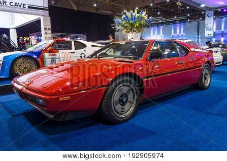 MAASTRICHT NETHERLANDS - JANUARY 14 2016: Sports car BMW M1 1979. International Exhibition InterClassics & Topmobiel 2016