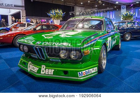 MAASTRICHT NETHERLANDS - JANUARY 14 2016: Sports car BMW 3.0 CSL (BMW New Six CS) 1974. International Exhibition InterClassics & Topmobiel 2016