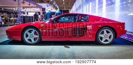 MAASTRICHT NETHERLANDS - JANUARY 14 2016: Sports car Ferrari Testarossa (512 TR) 1993. International Exhibition InterClassics & Topmobiel 2016