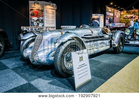 MAASTRICHT NETHERLANDS - JANUARY 14 2016: Racing car Lagonda 45 Litre Fox & Nicholl 1938. International Exhibition InterClassics & Topmobiel 2016