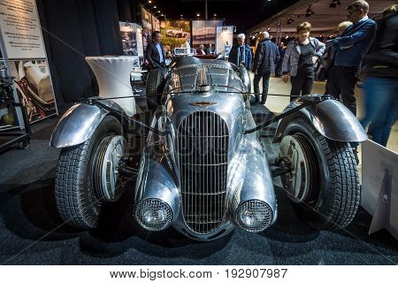 MAASTRICHT NETHERLANDS - JANUARY 14 2016: Racing car Lagonda 45 Litre Fox & Nicholl 1938. International Exhibition InterClassics & Topmobiel 2016