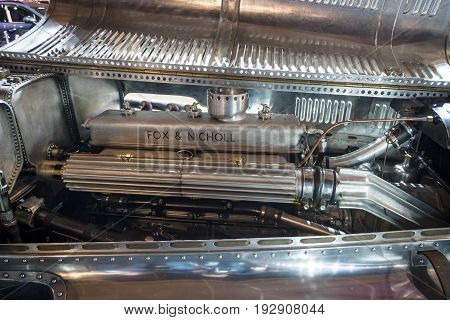 MAASTRICHT NETHERLANDS - JANUARY 14 2016: Engine of racing car Lagonda 45 Litre Fox & Nicholl 1938. International Exhibition InterClassics & Topmobiel 2016
