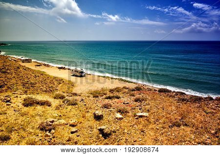 Holiday at the sea in a caravan, free camping on the beach with a motorhome