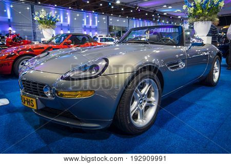 MAASTRICHT NETHERLANDS - JANUARY 14 2016: Sports car BMW Z8 1999. International Exhibition InterClassics & Topmobiel 2016