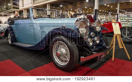 MAASTRICHT NETHERLANDS - JANUARY 14 2016: Retro car Bentley 4 1/4 Litre 1937. International Exhibition InterClassics & Topmobiel 2016