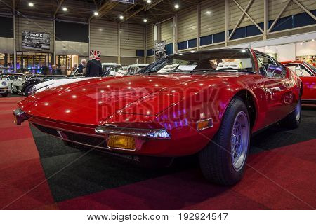 MAASTRICHT NETHERLANDS - JANUARY 14 2016: Sports car De Tomaso Pantera. International Exhibition InterClassics & Topmobiel 2016