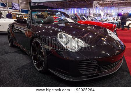 MAASTRICHT NETHERLANDS - JANUARY 14 2016: Sports car Porsche 996 Turbo 2003. International Exhibition InterClassics & Topmobiel 2016