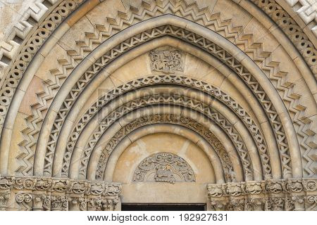 Elements of the castle architecture and the church of the eclectic Vajdahunyad in Budaplast in Hungary