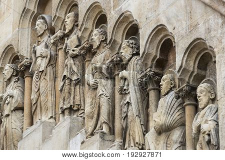 Elements of the castle architecture and the church of the eclectic Vajdahunyad in Budaplast in Hungary
