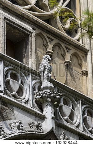 Elements of the castle architecture and the church of the eclectic Vajdahunyad in Budaplast in Hungary