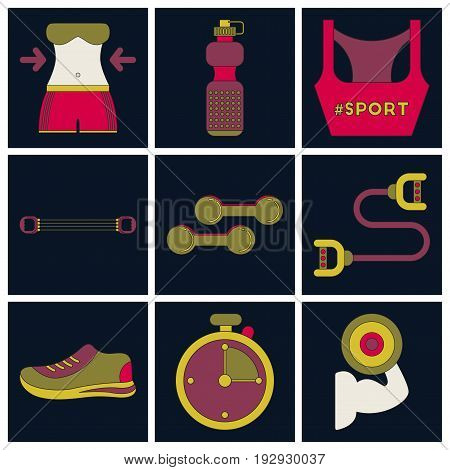 Set of Icons in flat design Fitness equipment