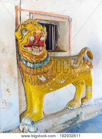 The Sculpture Of Lion In Buddhist Temple