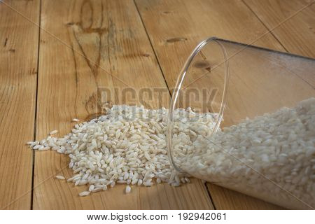 Spilled rice from bowl, lots of white rice, basmati, japanese food