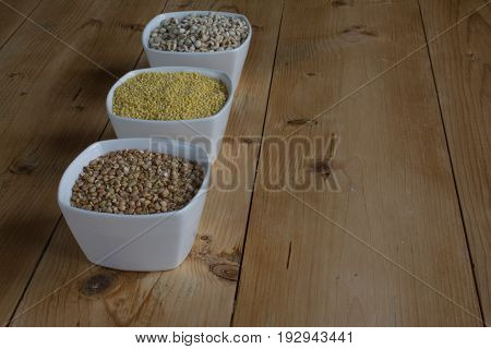 Job's tears, Buckwheat and Millet in bowls