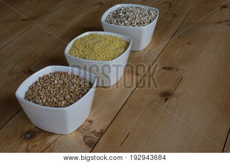 Job's tears, Buckwheat and Millet in bowls