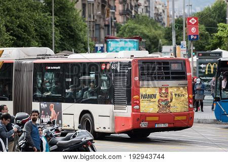 BARCELONA, SPAIN - MAY 2017: Street traffic at Barcelona town, Spain