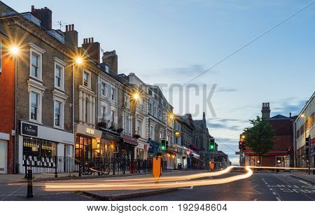 Winchester, UK. 25th June 2017. The streets of Winchester City centre at dusk on a quiet, warm summer's evening.