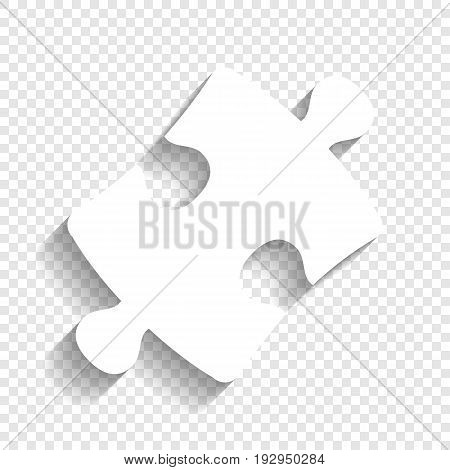 Puzzle piece sign. Vector. White icon with soft shadow on transparent background.