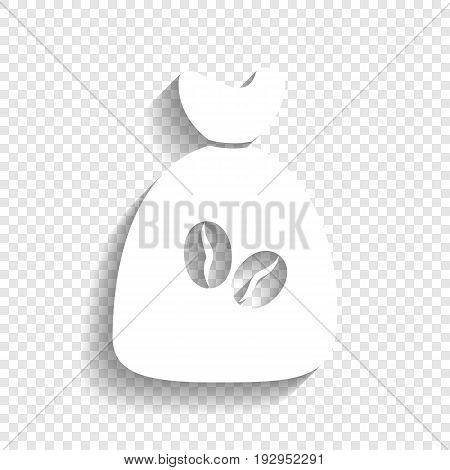 Coffee bag Icon. Coffee bag. Vector. Coffee bag Icon Button. Vector. White icon with soft shadow on transparent background.