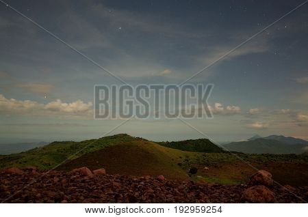 The Starry View At Night From Volcan Telica Near Leon In Nicaragua, An Active Volcano