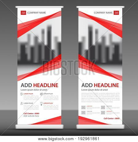 Red Roll up banner stand template design flyer layout vector