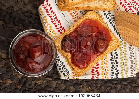 Breakfast Of Cherry Jam On Toast