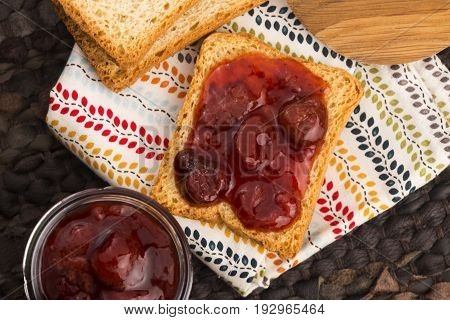 Breakfast Of Cherry Jam On Toast