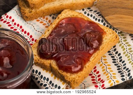 Breakfast Of Cherry Jam On Toast
