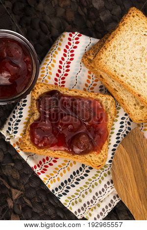 Breakfast Of Cherry Jam On Toast