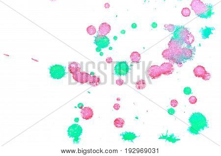 Abstract two-color red green ink splash. Ink blots. Elements of design. The water-soluble ink on white paper Leste. Abstractionism