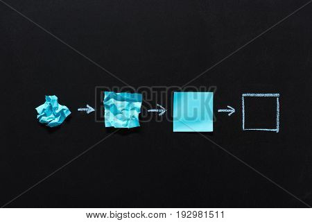 Row Of Blue Blank Notes In Different States Isolated On Black