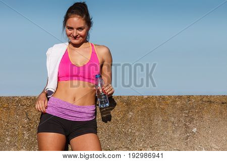 Woman Drinking Water After Sport Gym Outdoor