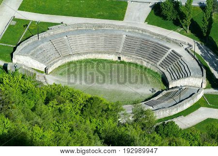 Marigny, Switzerland - 4 April 2013: Roman amphitheater in Martigny Switzerland