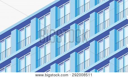 Vector Isometric Building Facade Detailed Architecture Illustration. Fragment Of City Building Facad