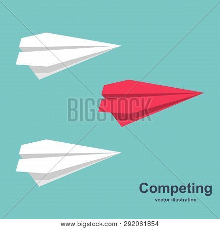 Competing For Success. Creative Idea Color Icon. Paper Planes Competing. Business Financial Concept.