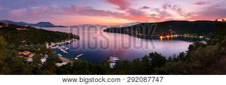 Morning View Of The Spilia Harbur On Meganisi Island As Seen From Spartochori Village.