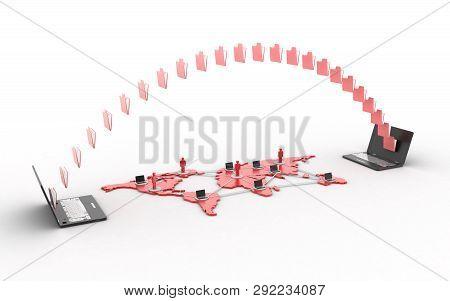 3d Rendered Data Transfering On A White Background