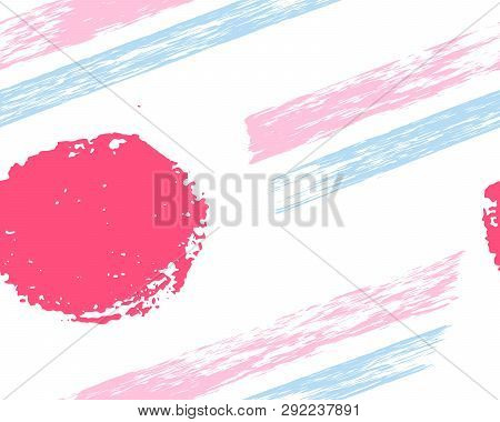 Seamless Pattern. Colorful On White Background, Ink Spots, Stripes. Vector Hand Drawn Brush Texture.