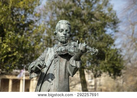 Bath, Somerset, United Kingdom, 22nd February 2019, Statue Of Wolfgang Amadeus Mozart In The Parade 