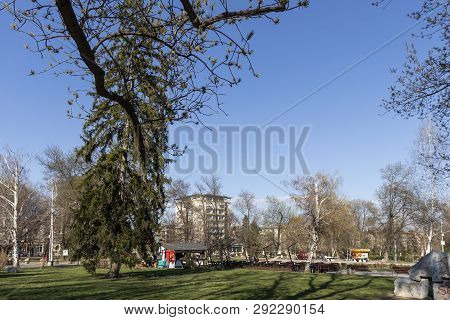 Sofia, Bulgaria - March 27, 2019: Spring Landscape With Trees And Gardens At Park Zaimov In City Of 