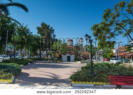 Nea Poteidaia, Greece - June 24, 2014: Summer View Of Town Of Nea Poteidaia, Kassandra, Chalkidiki, 