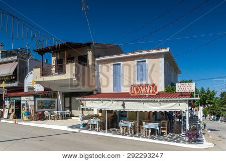 Nea Poteidaia, Greece - June 24, 2014: Summer View Of Town Of Nea Poteidaia, Kassandra, Chalkidiki, 