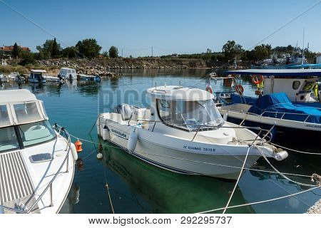 Nea Poteidaia, Greece - June 24, 2014: Summer View Of Town Of Nea Poteidaia, Kassandra, Chalkidiki, 